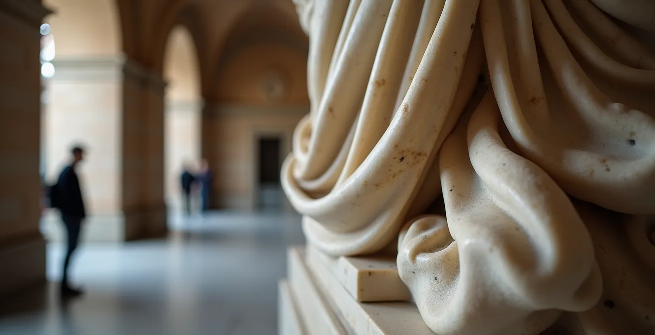 Interno suggestivo del Museo del Bargello con pochi visitatori che ammirano sculture rinascimentali