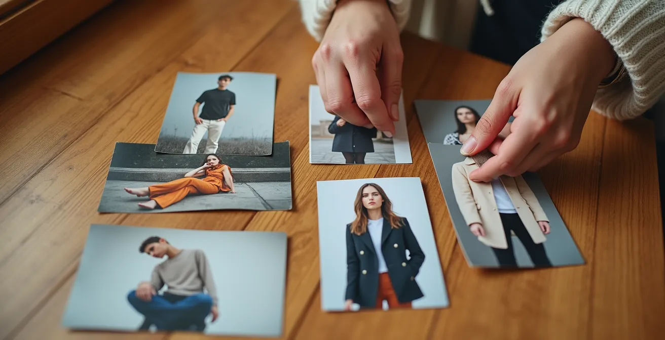 Donna che crea il suo archivio fotografico personale di outfit autentici senza filtri