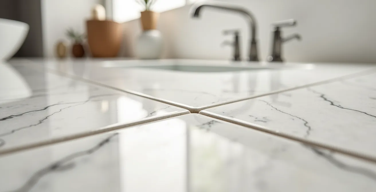 Bagno compatto italiano con grandi lastre in gres porcellanato effetto marmo