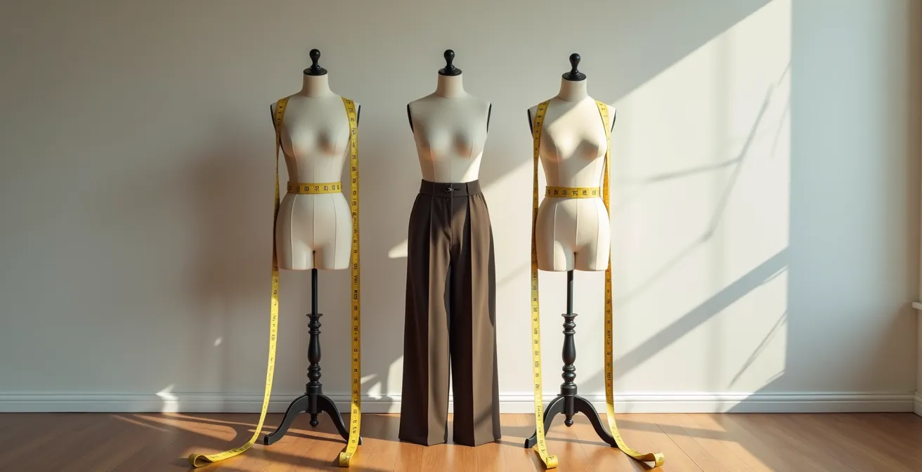 Confronto visivo di pantaloni indossati con diversi punti vita su manichino