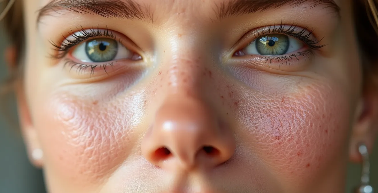 Confronto visivo tra pelle sana e pelle con barriera danneggiata da detergenti aggressivi