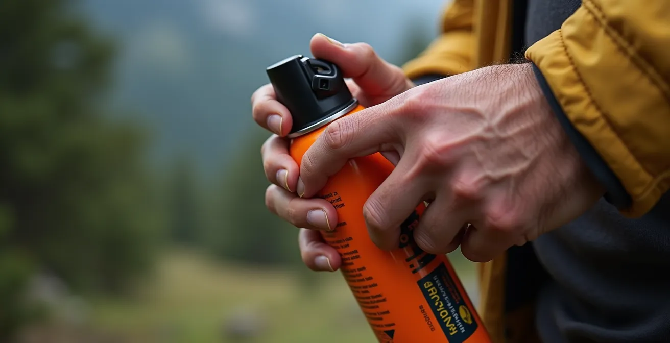 Dimostrazione pratica dell'uso corretto dello spray anti-orso in ambiente montano