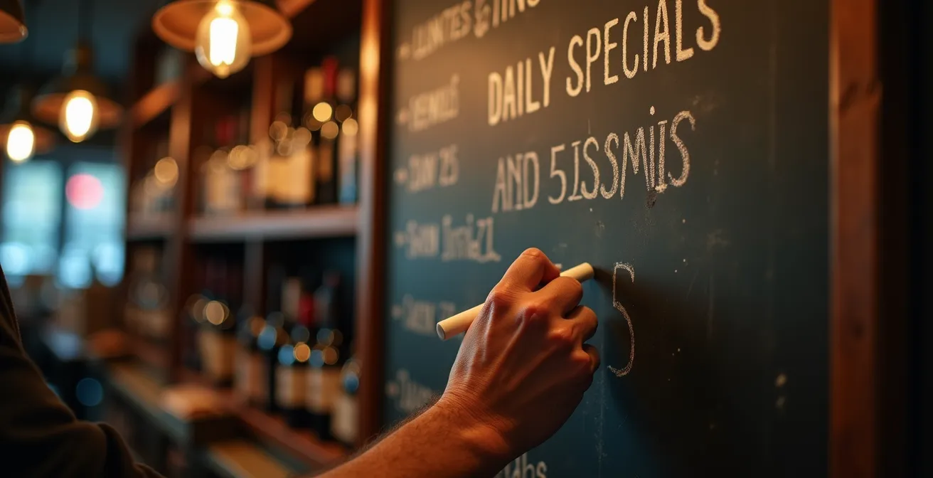 Menu scritto a mano su lavagna in una trattoria italiana autentica