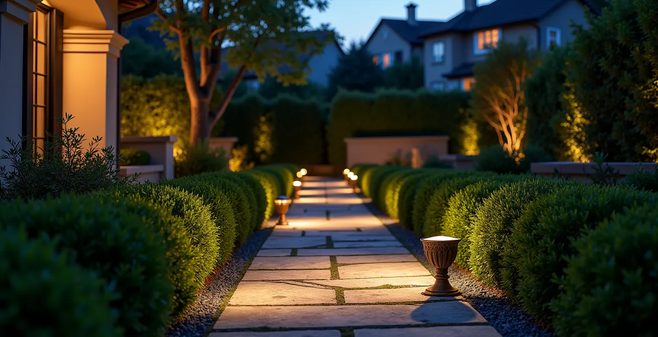 Sistema di sensori perimetrali invisibili nel giardino di una villa italiana
