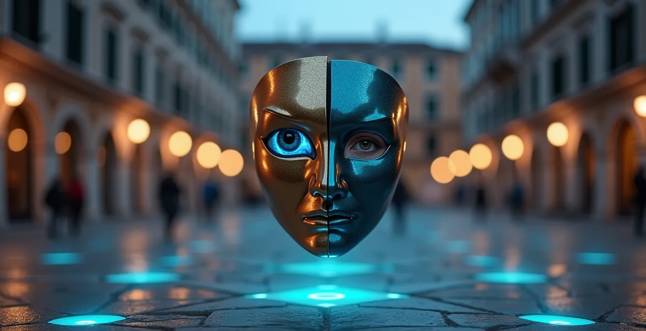 Sistema di videosorveglianza urbana con telecamere smart montate su lampioni in una piazza italiana